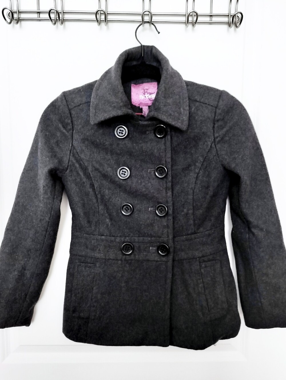 Epic Threads Girls M 7/8 Dark Grey Double Breasted Wool Blend Pea Coat